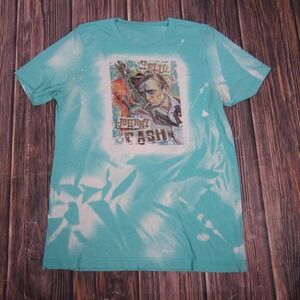 Johnny Cash Shirt Mens Large Blue Bleach Graphic Country Music Tee T-Shirt Band